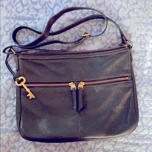 Fossil black leather crossbody purse